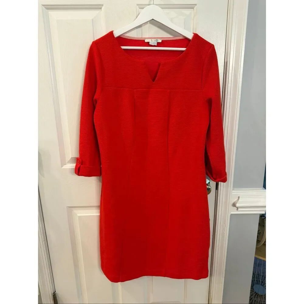 Boden Red Textured Cuff Sleeve Shift Dress sz 12 US EUC